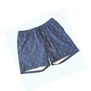 Goodfellow & Co‎ Flamingo Swim Trunks 7" Navy Blue Shorts Mens Size L Graphic